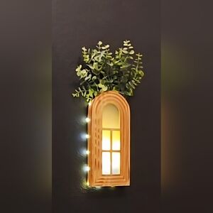 Rustic Wooden Wall Decor with Greenery and Lights SET OF 2